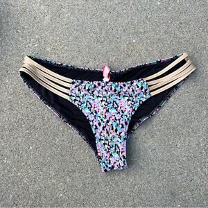 Victoria’s Secret Gold Strappy Neon Splatter Dot Bikini Bottoms